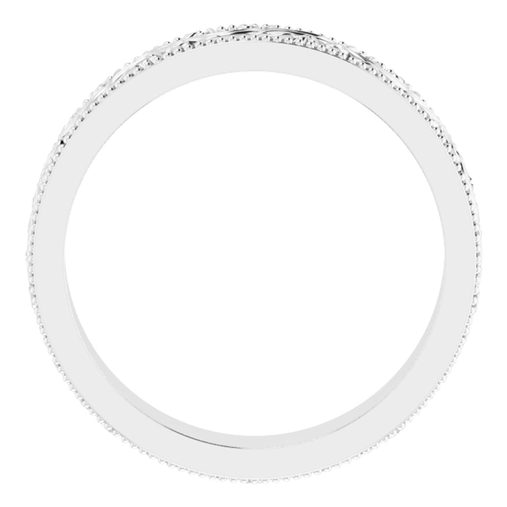 14K White Gold 4 mm Milgrain Edge Floral Flat Band Size 5.5