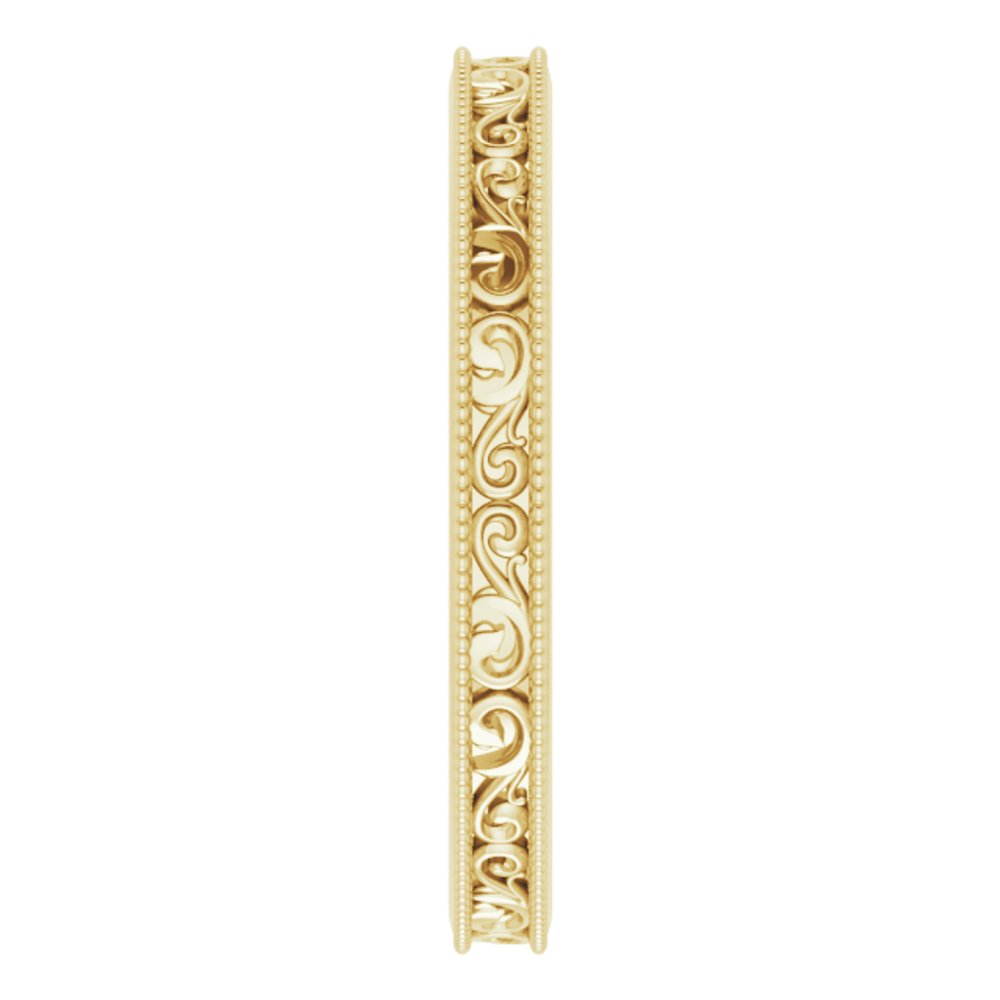 14K Yellow Gold 2.5 mm Milgrain Edge Sculptural Flat Band Size 7