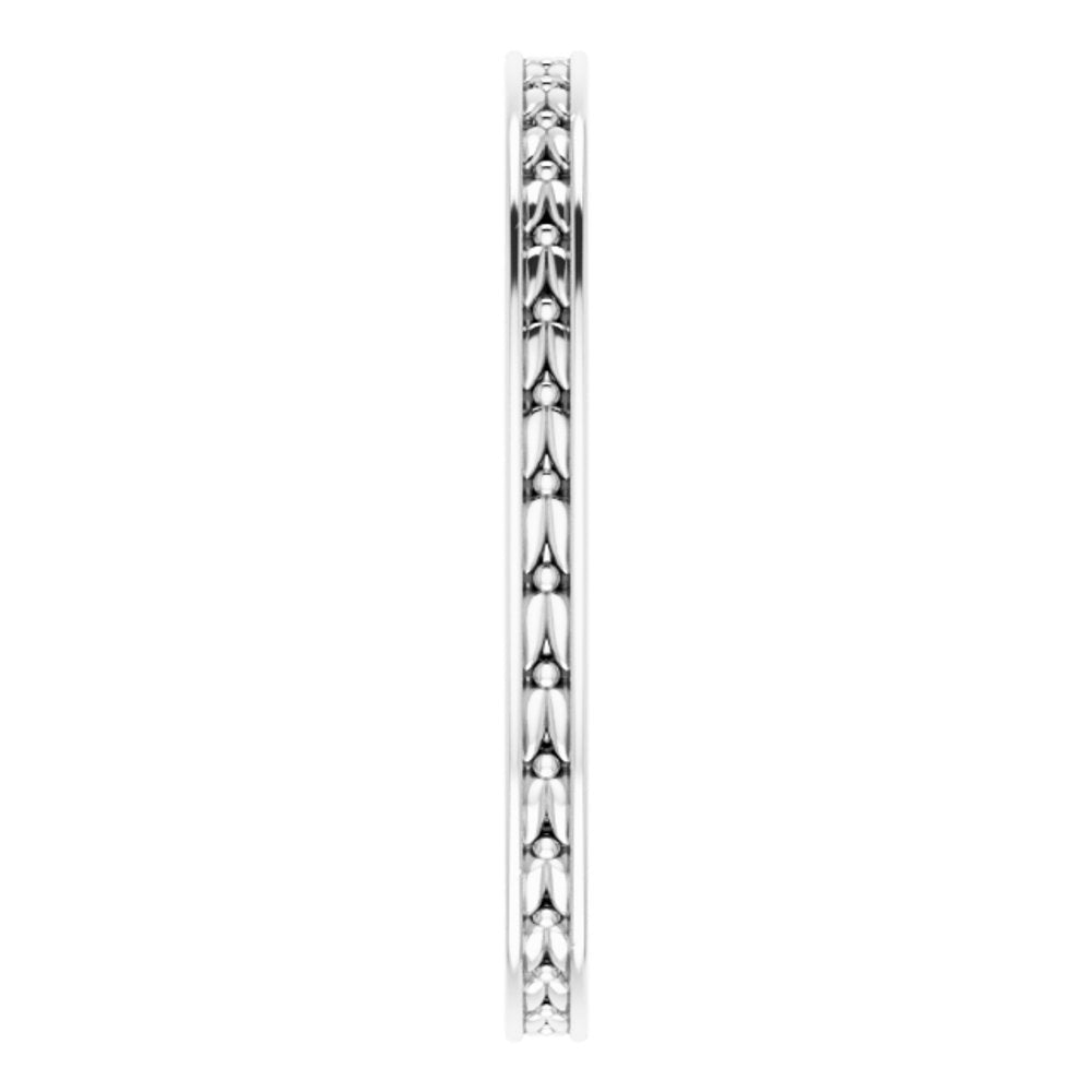 14K White Gold 2 mm Floral Flat Band Size 8