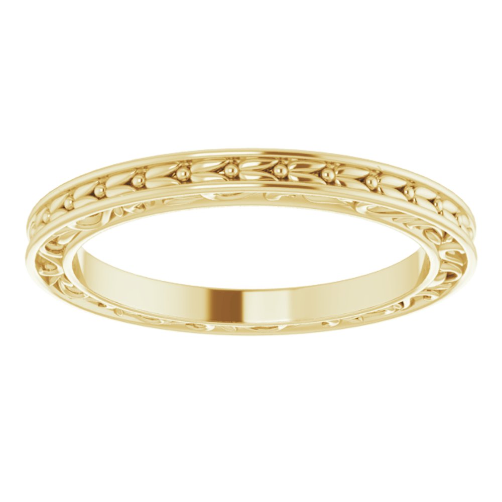 14K Yellow Gold 2 mm Floral Flat Band Size 6