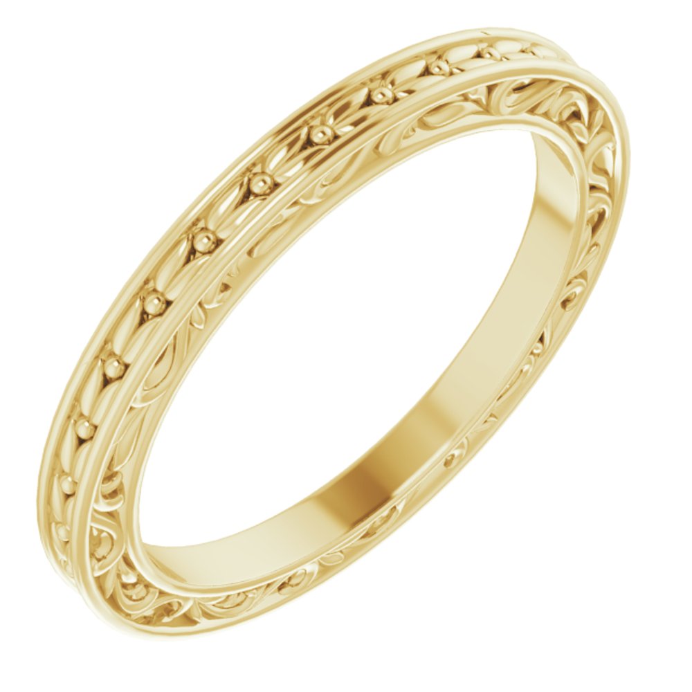 14K Yellow Gold 2 mm Floral Flat Band Size 6