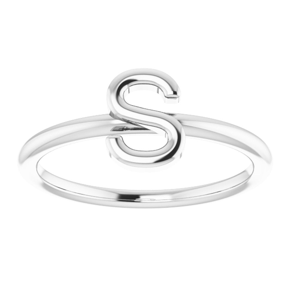 14K White Initial S Ring