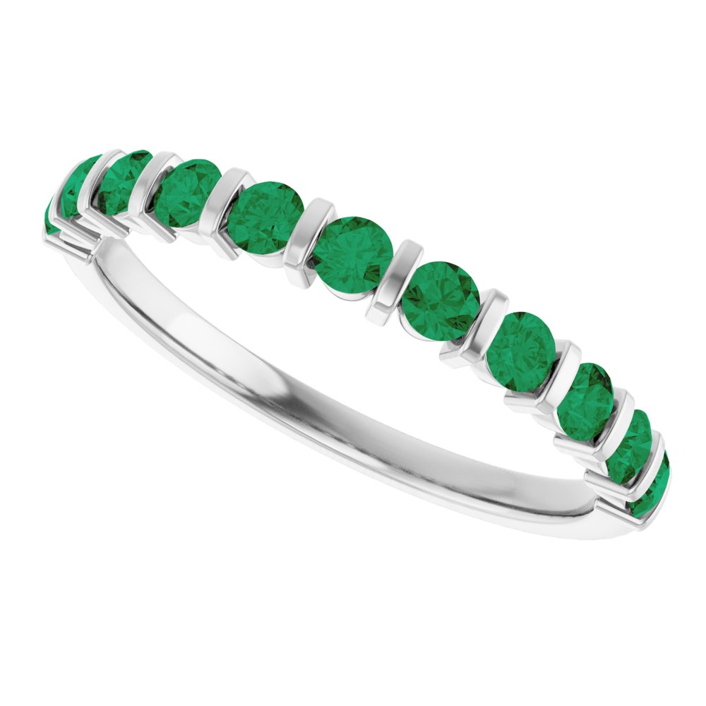 14K White Gold Lab-Grown Emerald Anniversary Band