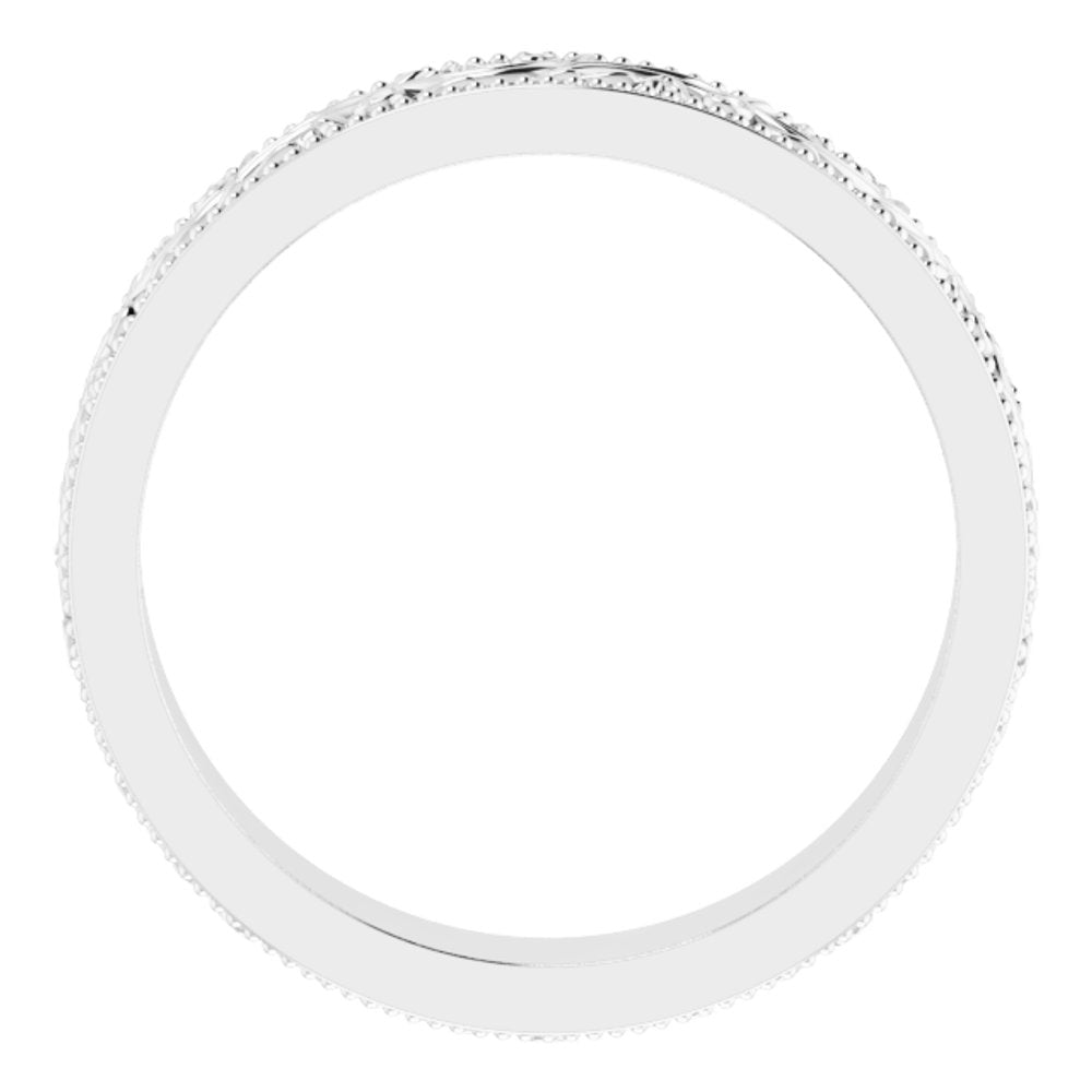 14K White Gold 4 mm Milgrain Edge Floral Flat Band Size 5
