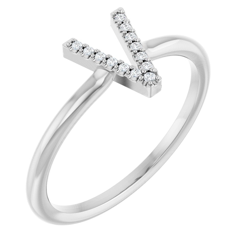 Sterling Silver .03 CTW Natural Diamond Initial V Ring