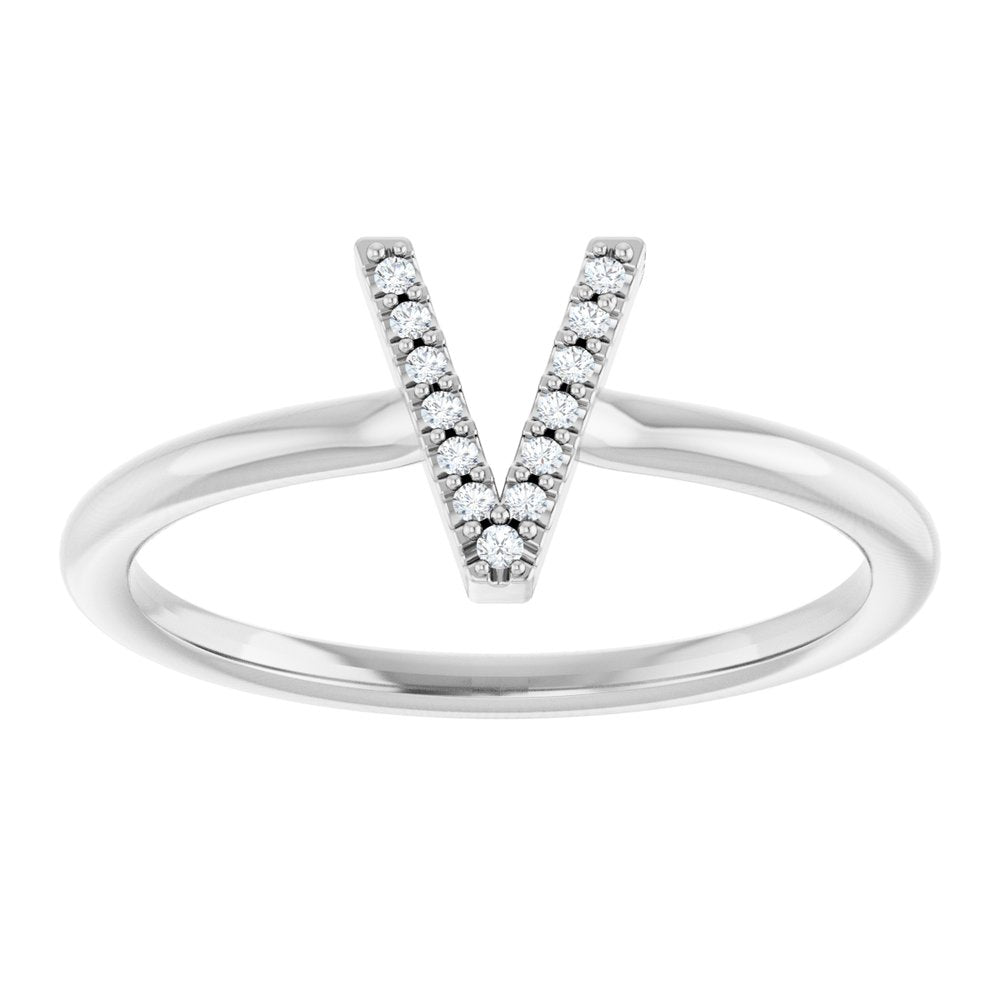 Sterling Silver .03 CTW Natural Diamond Initial V Ring