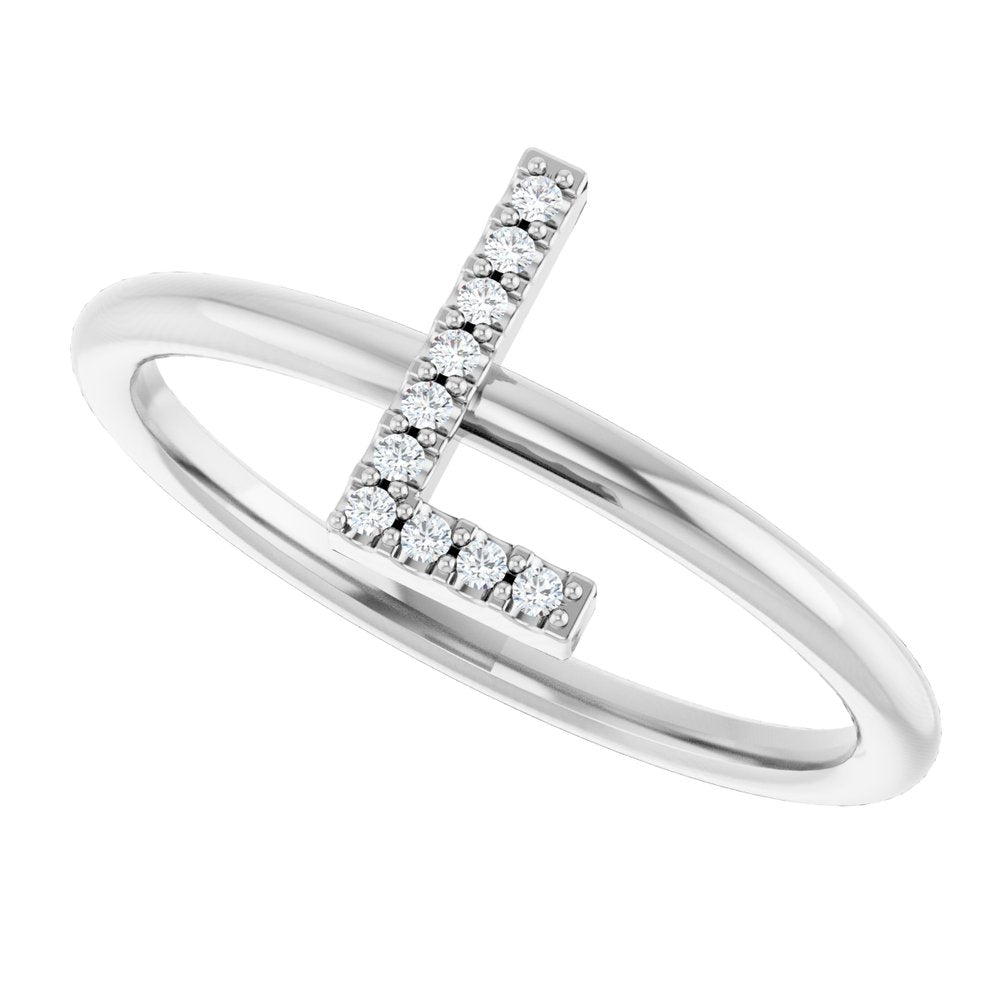 14K White .04 CTW Natural Diamond Initial L Ring