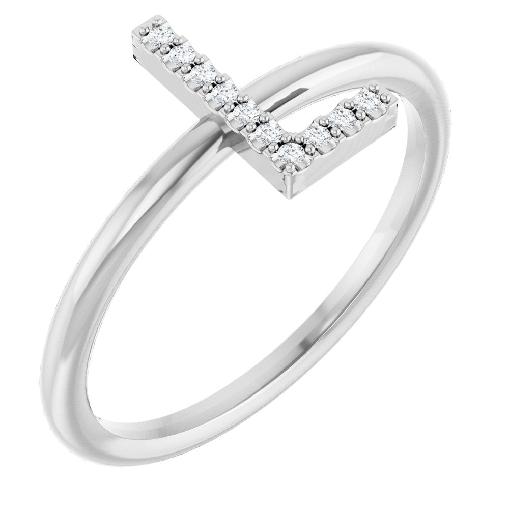 14K White Gold .04 CTW Natural Diamond Initial L Ring