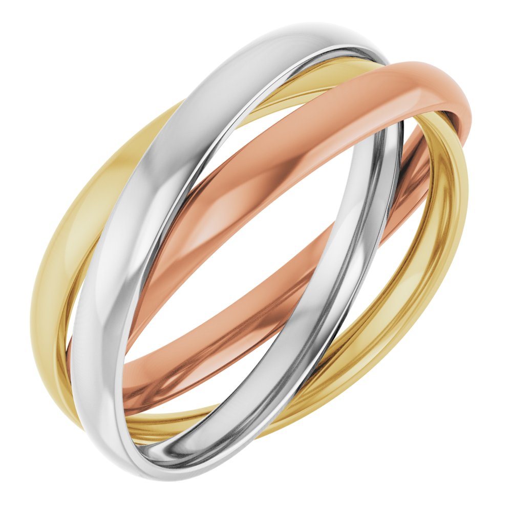 14K White/Yellow/Rose Three Ring Rolling Band Size 6.5