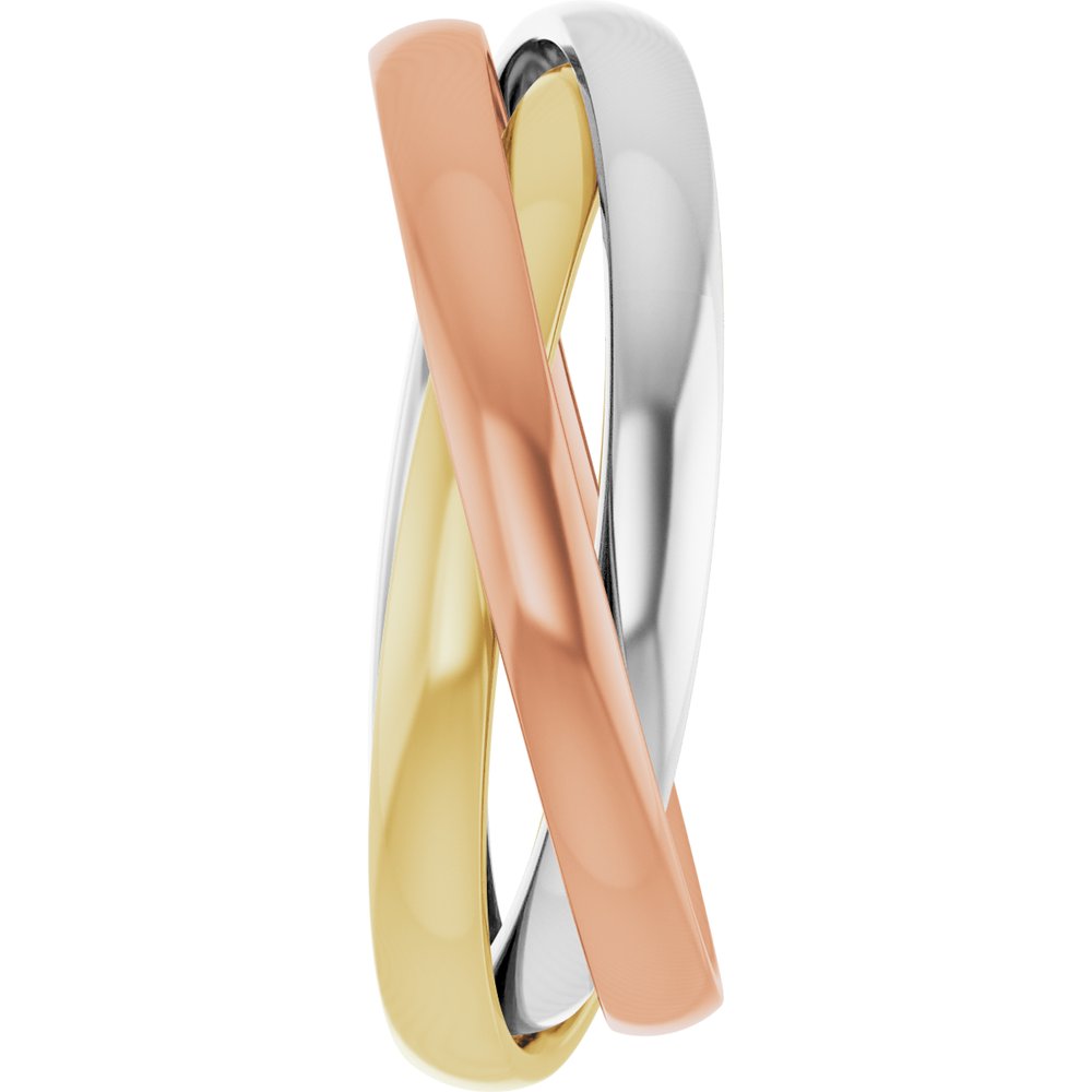 14K White/Yellow/Rose Three Ring Rolling Band