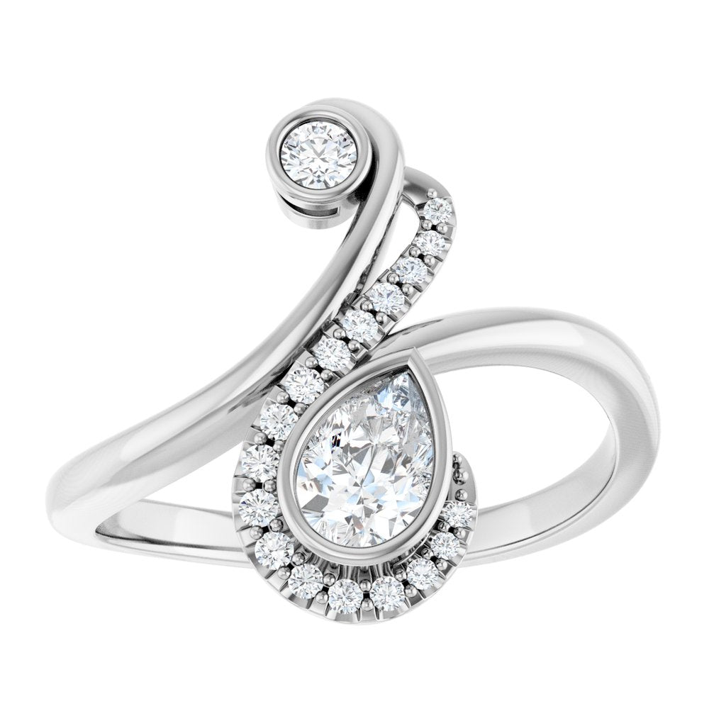 14K White Gold 1/2 CTW Natural Diamond Bezel-Set Bypass Ring