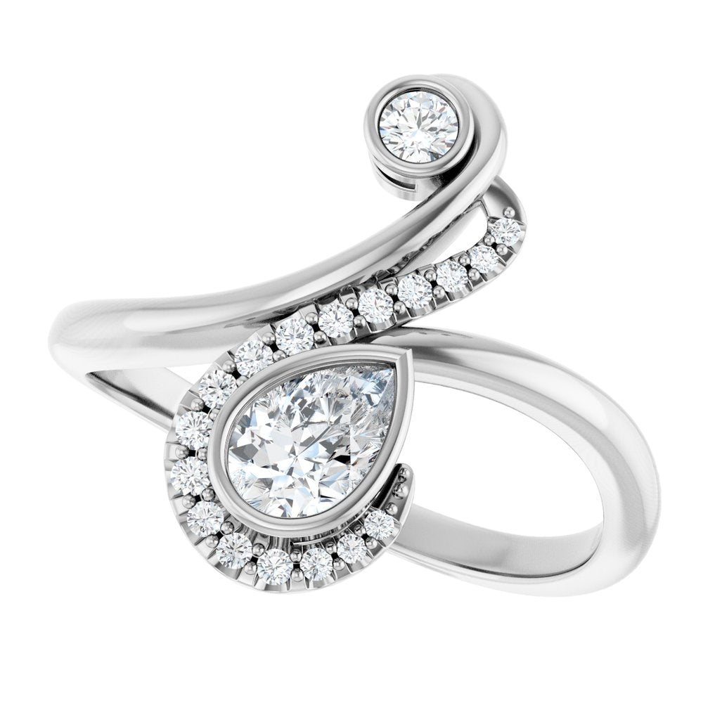 14K White 1/2 CTW Natural Diamond Bezel-Set Bypass Ring