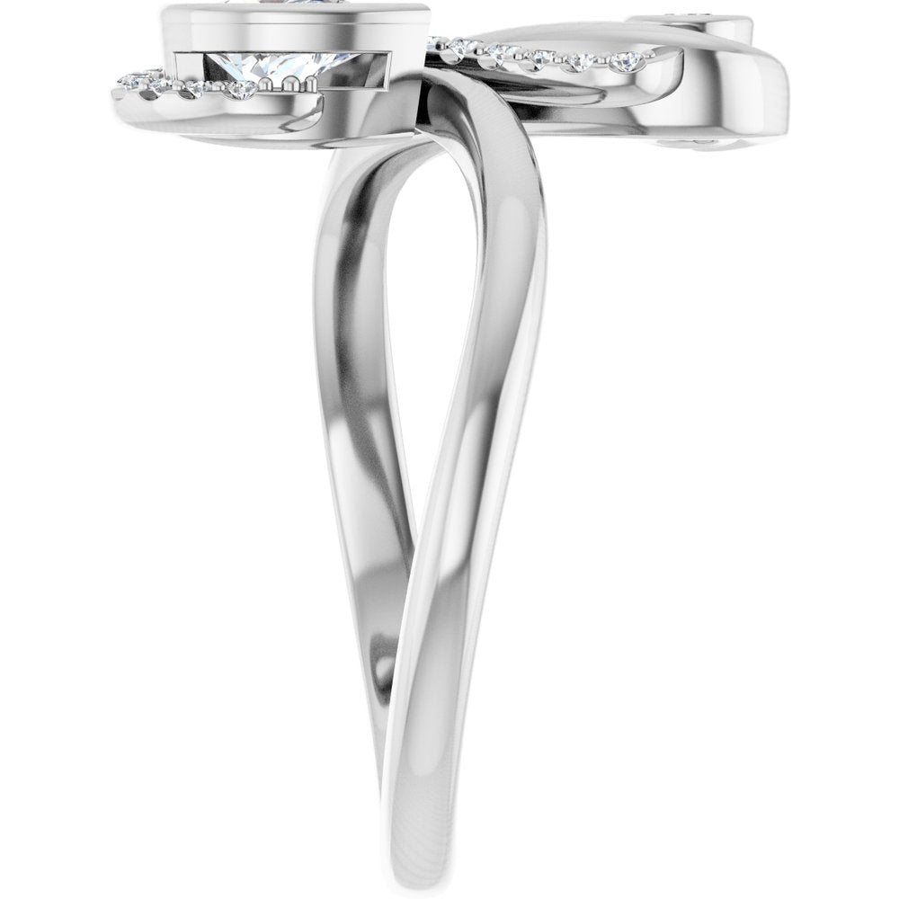 14K White Gold 1/2 CTW Natural Diamond Bezel-Set Bypass Ring