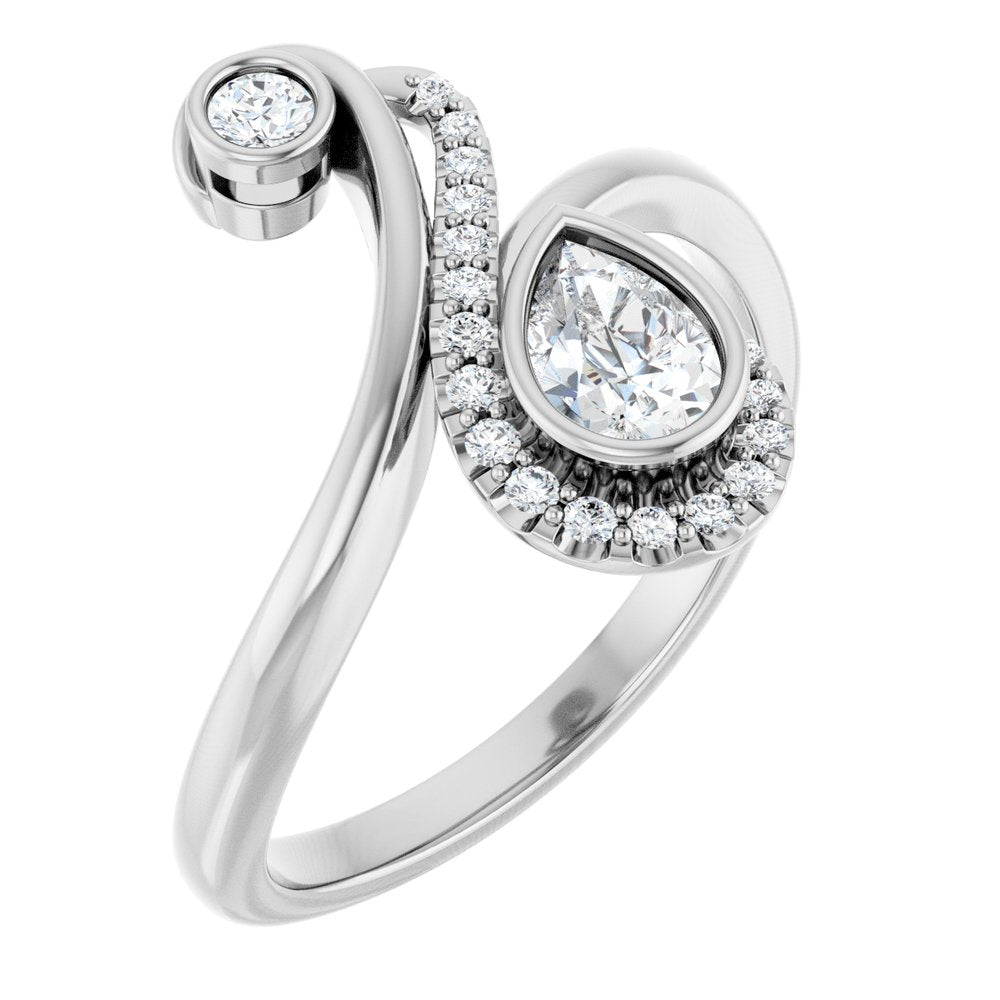 14K White Gold 1/2 CTW Natural Diamond Bezel-Set Bypass Ring