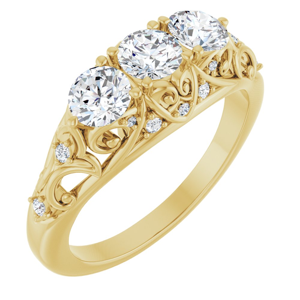 14K Yellow 1 CTW Natural Diamond Three-Stone Vintage-Inspired Anniversary Band