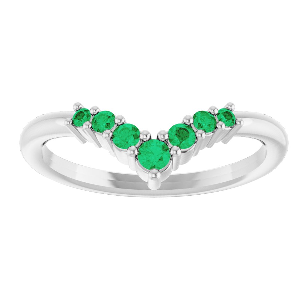 Sterling Silver Natural Emerald Graduated V Ring