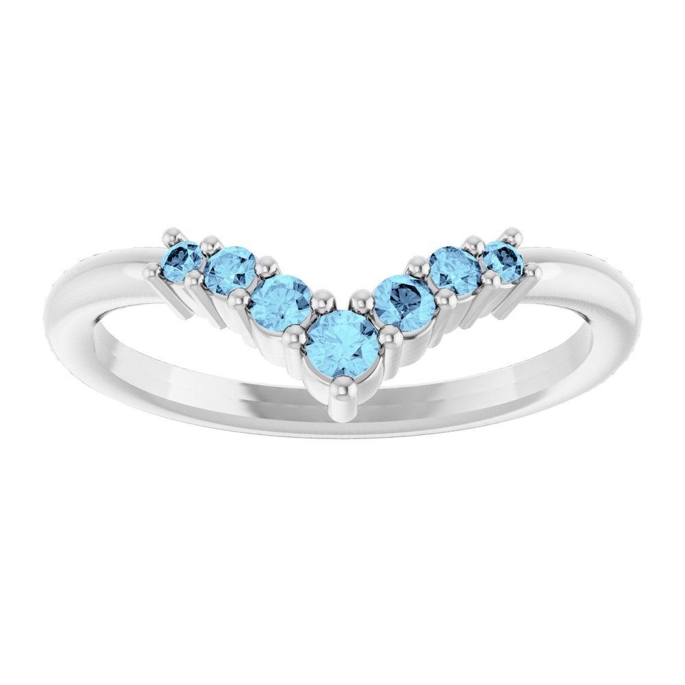 14K White Gold Natural Aquamarine Graduated V Ring