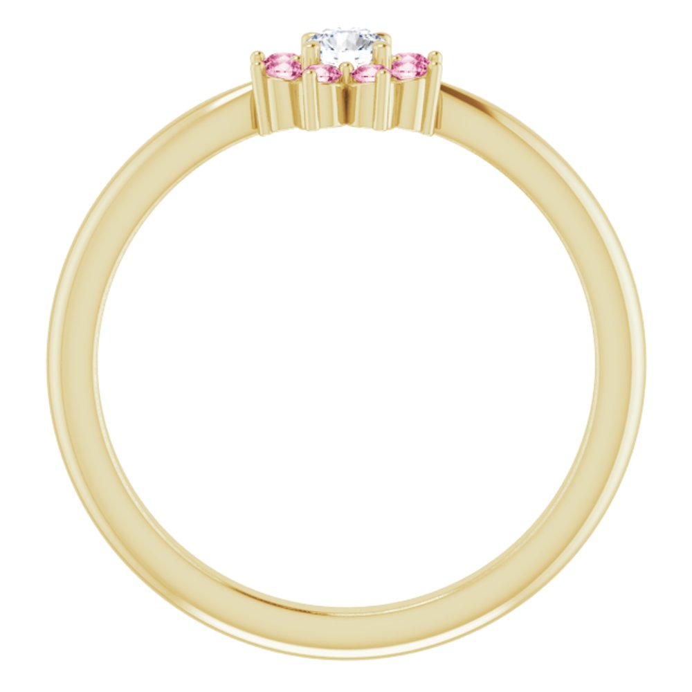 14K Yellow Natural Pink Tourmaline & .06 CT Natural Diamond Flower Ring