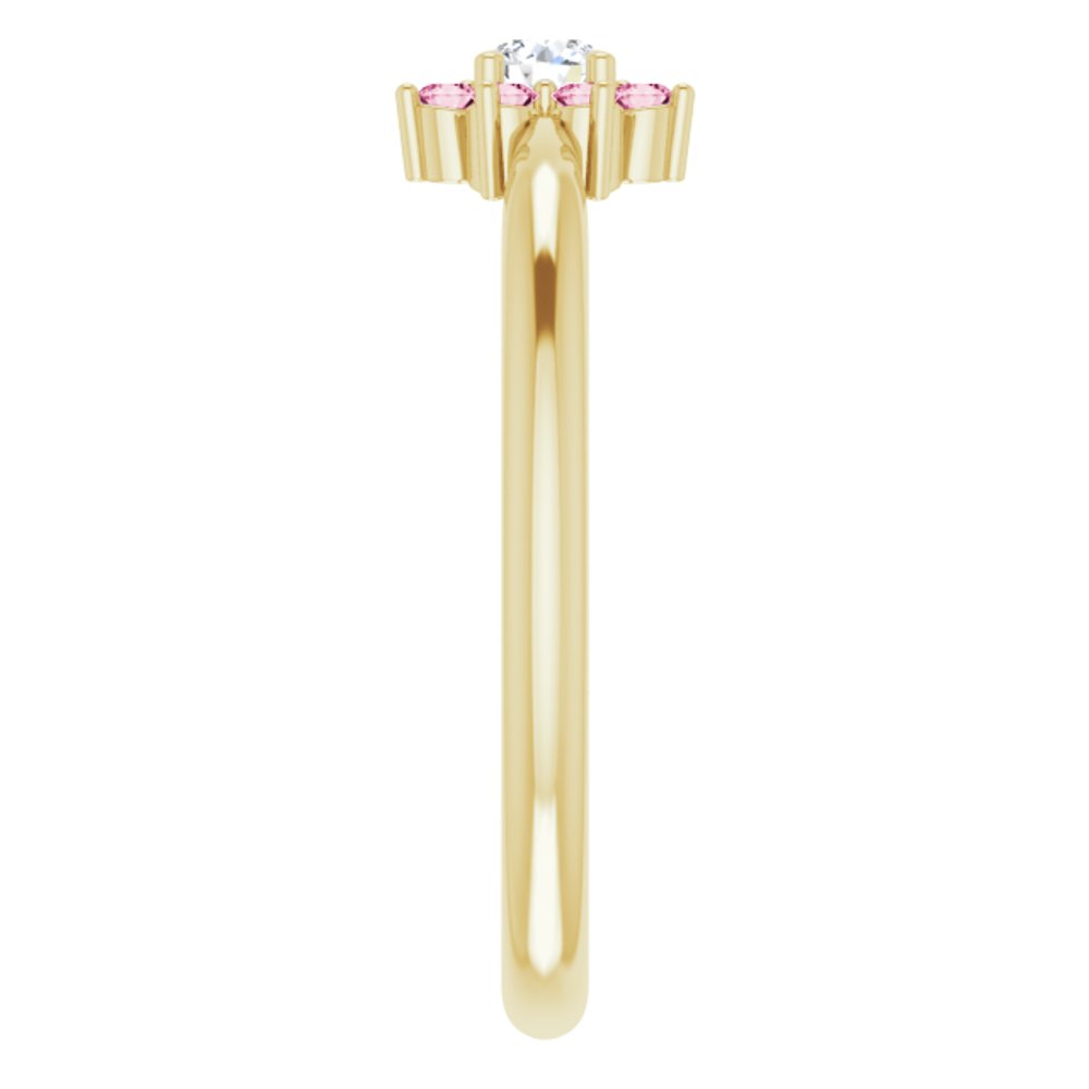 14K Yellow Natural Pink Tourmaline & .06 CT Natural Diamond Flower Ring