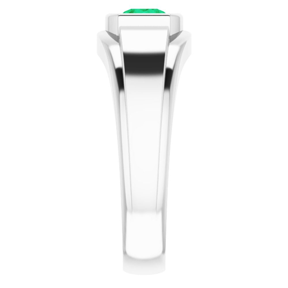 14K White Natural Emerald & .08 CTW Natural Diamond Ring