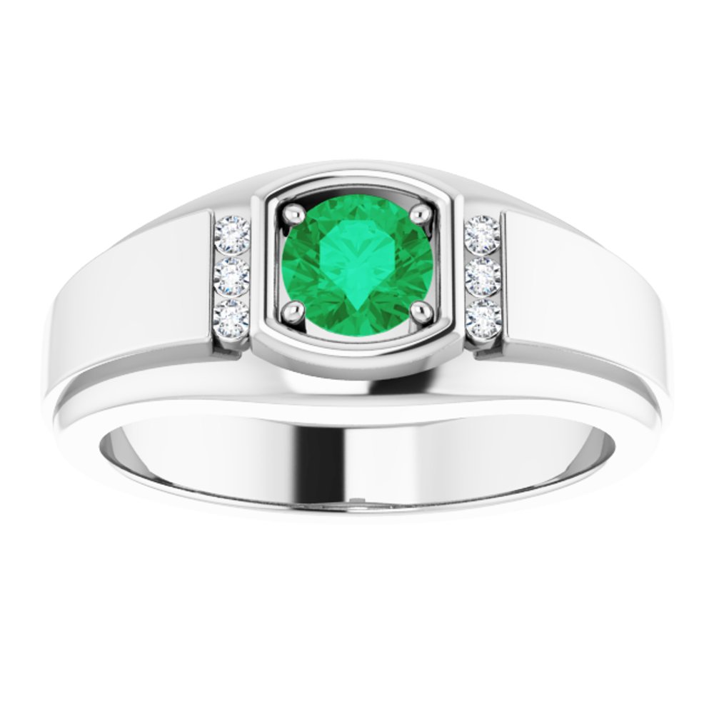 14K White Natural Emerald & .08 CTW Natural Diamond Ring