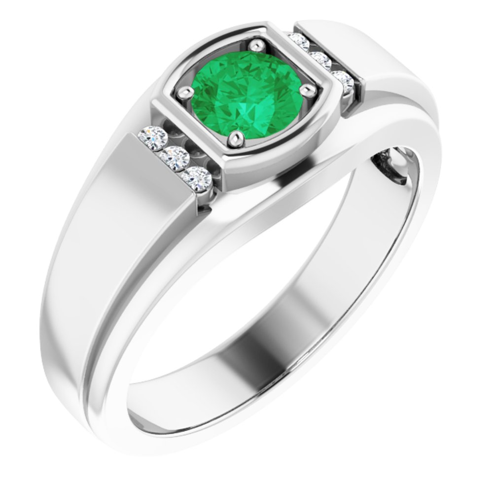 14K White Natural Emerald & .08 CTW Natural Diamond Ring