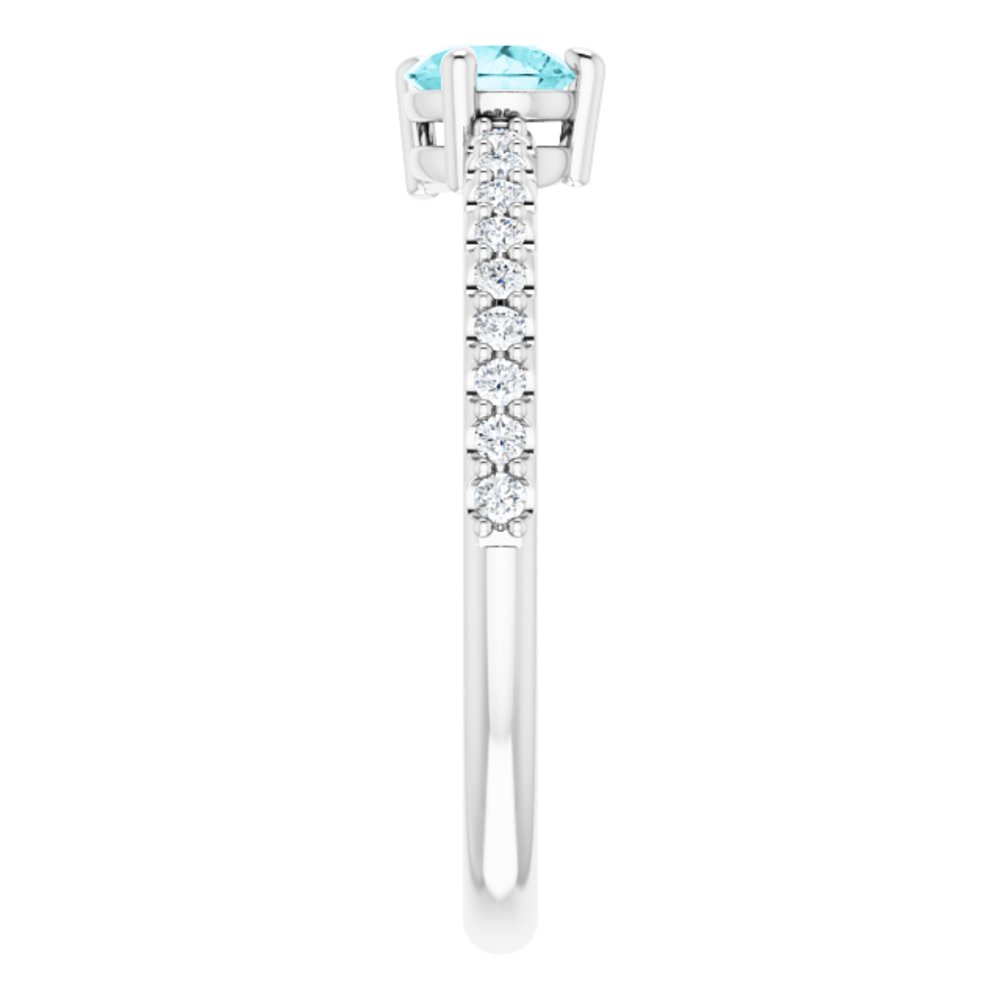 14K White Natural Blue Zircon & 1/6 CTW Natural Diamond Ring