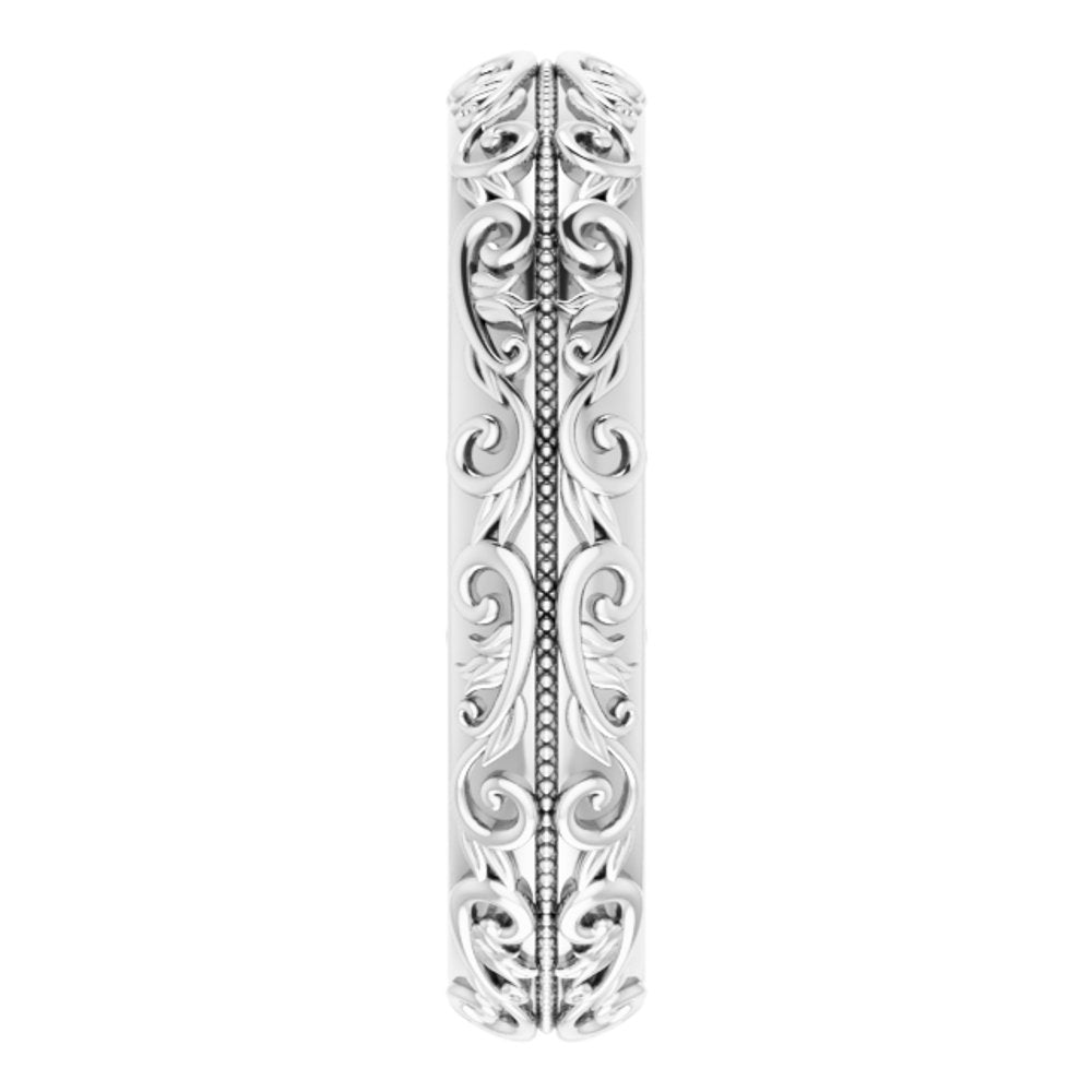 14K White Gold 5 mm Milgrain Sculptural Half Round Band Size 10