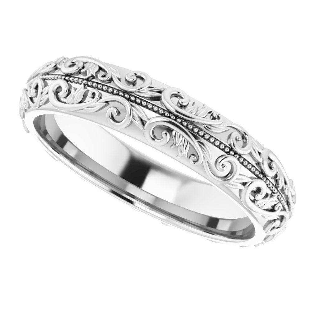 14K White Gold 5 mm Milgrain Sculptural Half Round Band Size 10