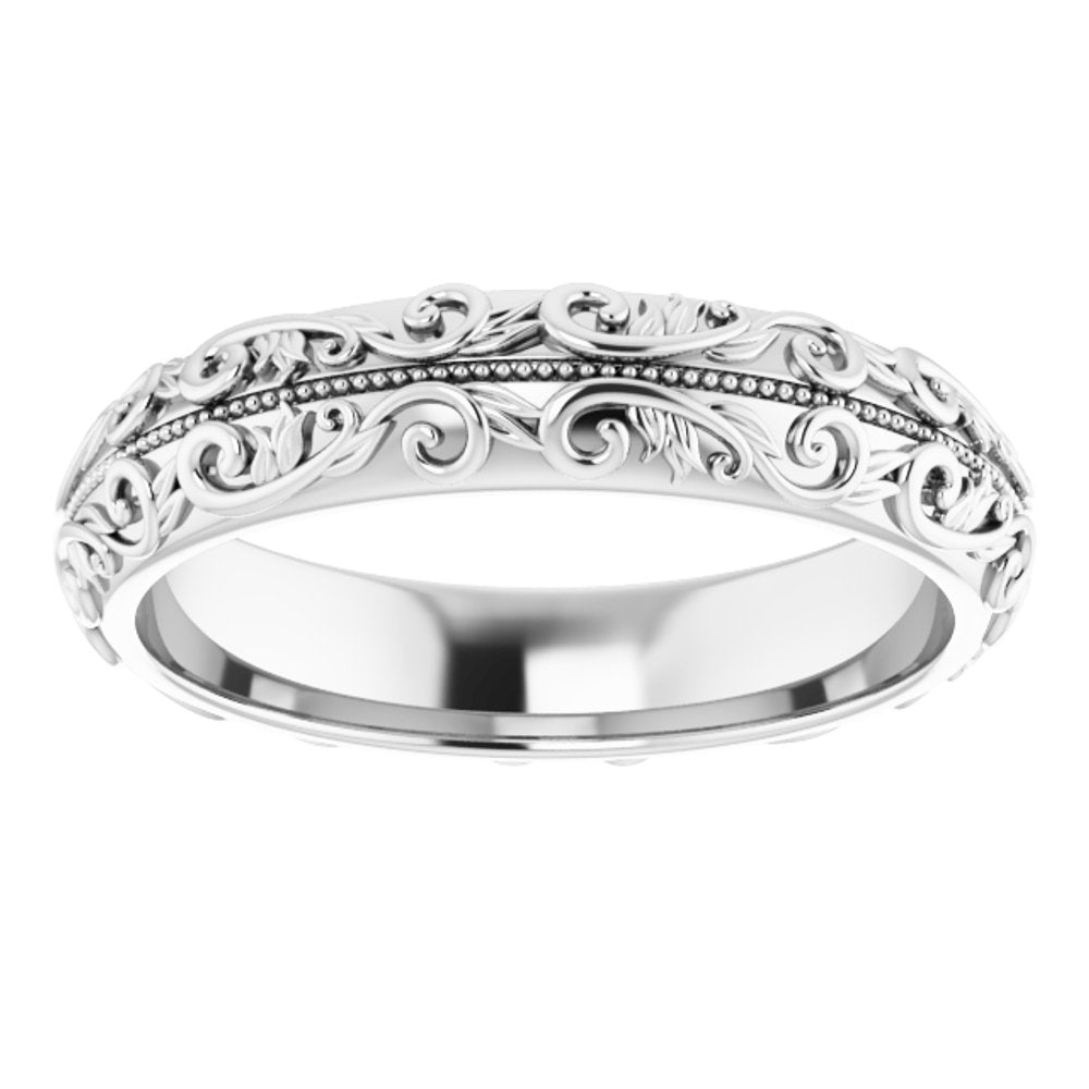 14K White Gold 5 mm Milgrain Sculptural Half Round Band Size 10