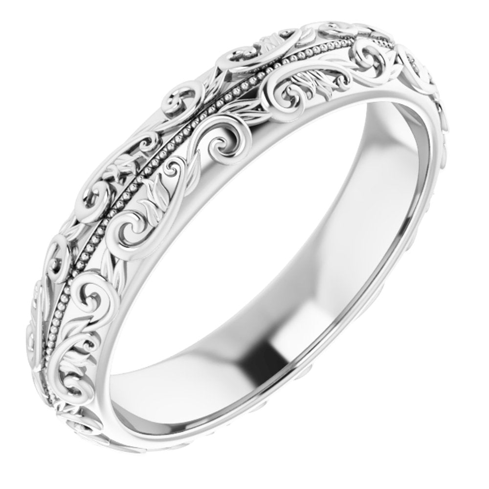14K White Gold 5 mm Milgrain Sculptural Half Round Band Size 10
