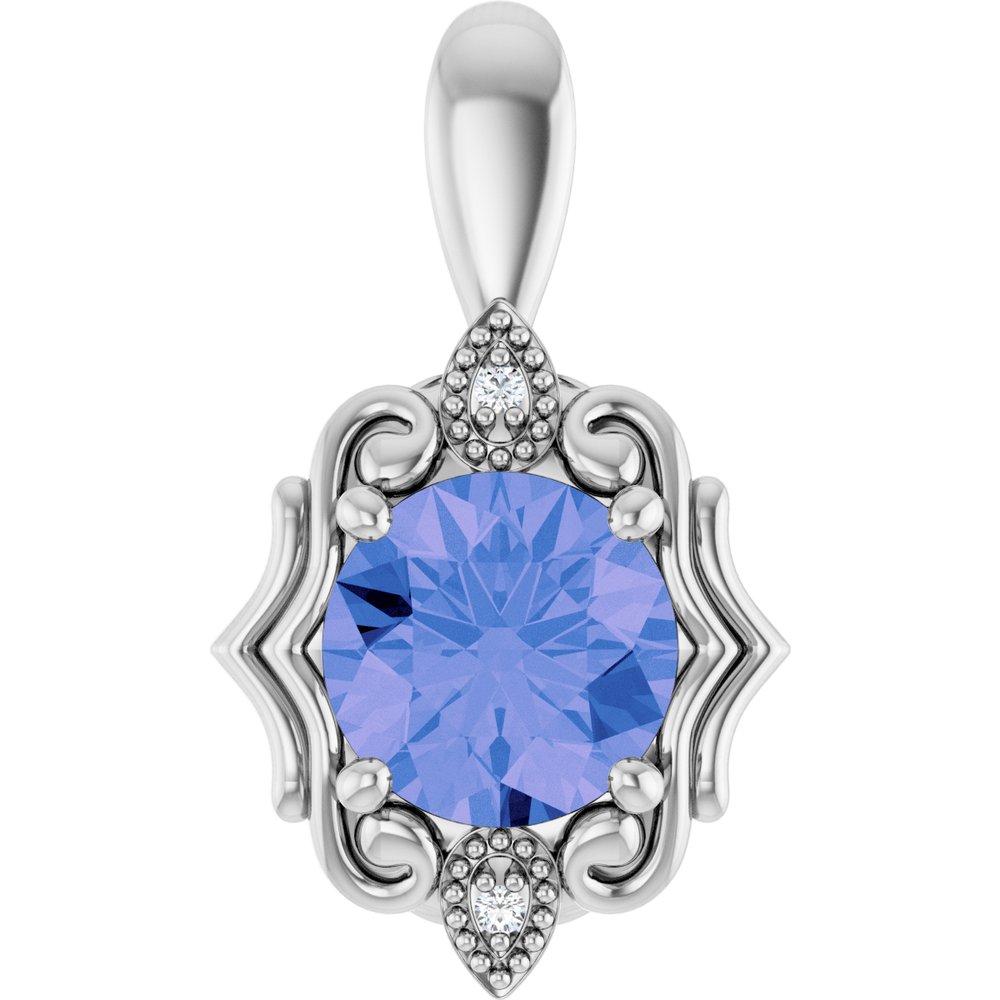 14K White Gold Natural Tanzanite & .01 CTW Natural Diamond Pendant