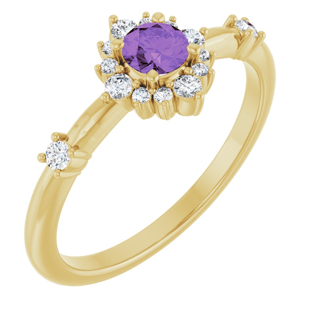 14K Yellow Natural Amethyst & 1/6 CTW Natural Diamond Halo-Style Ring
