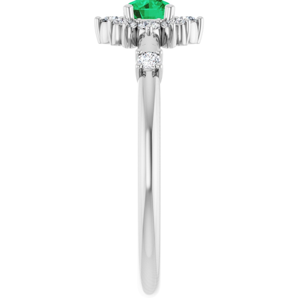14K White Natural Emerald & 1/6 CTW Natural Diamond Halo-Style Ring