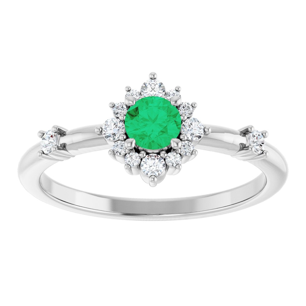 14K White Natural Emerald & 1/6 CTW Natural Diamond Halo-Style Ring