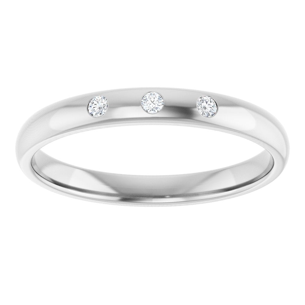 14K White .04 CTW Natural Diamond Three-Stone Comfort-Fit 1.5 mm Half Round Band Size 6.5