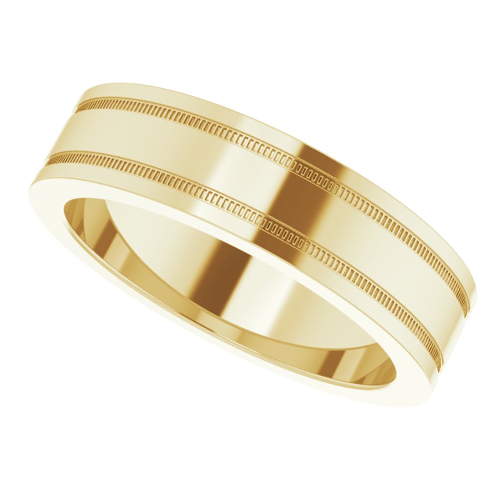 14K Yellow Gold 5 mm Milgrain Grooved Comfort-Fit Flat Band Size 7.5