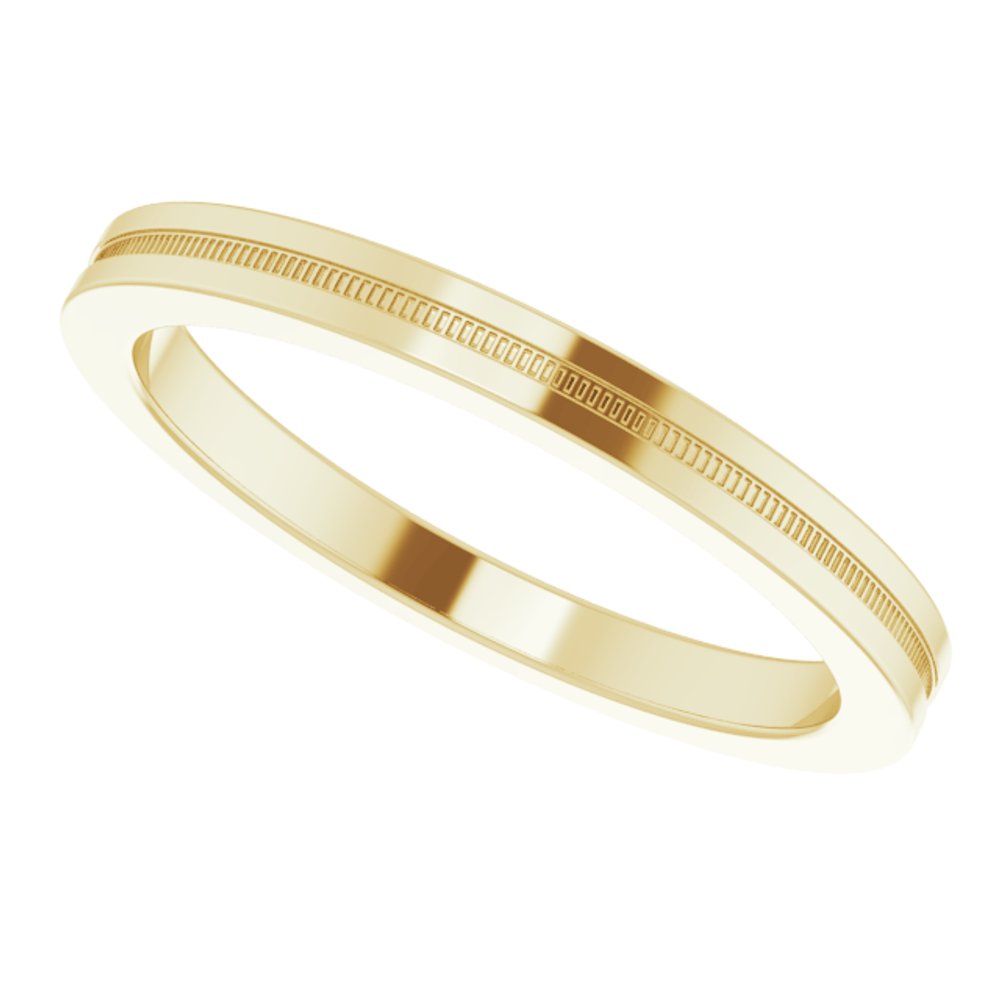 14K Yellow 2 mm Milgrain Grooved Comfort-Fit Flat Band Size 7.5