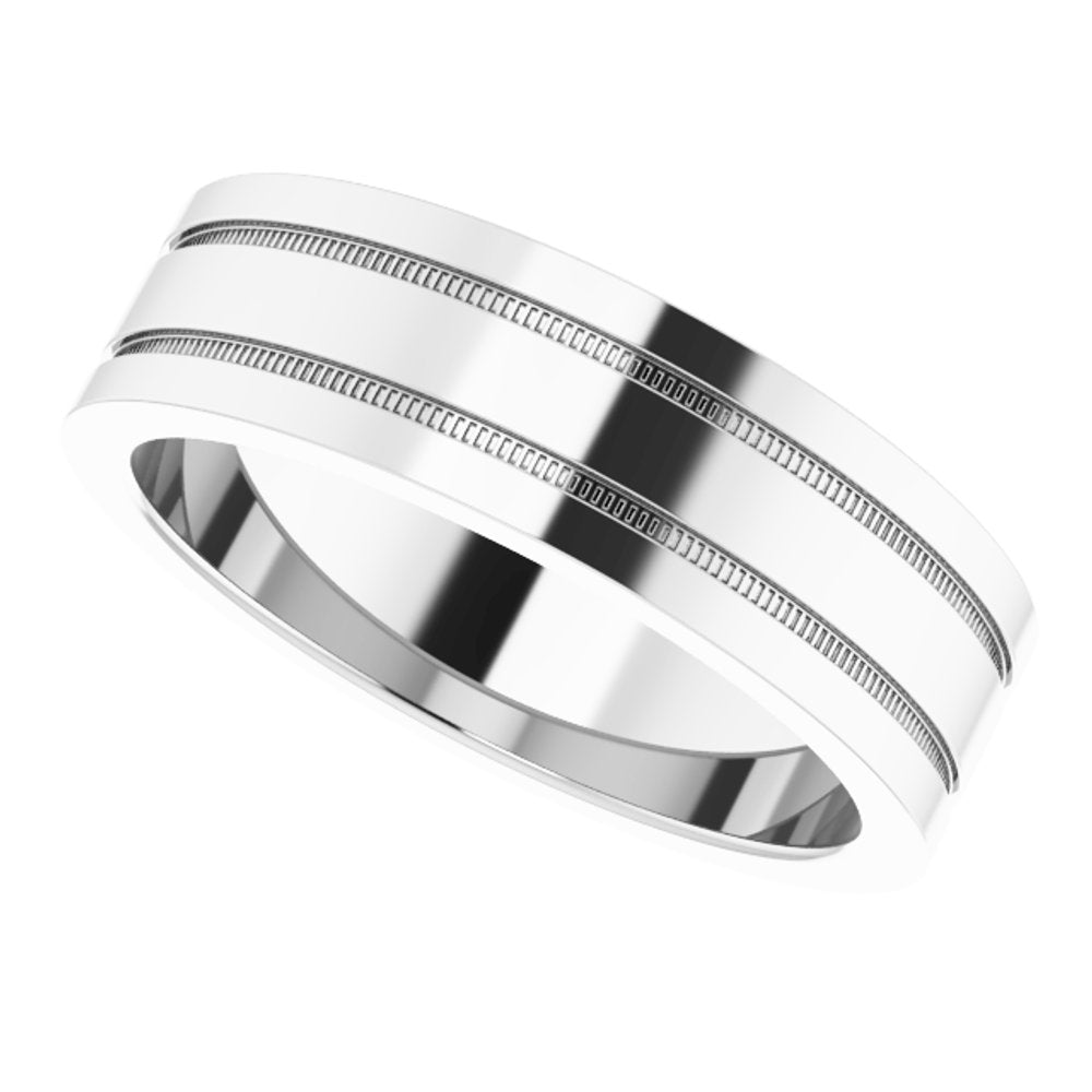 Platinum 6 mm Flat Comfort-Fit Band with Milgrain Size 11