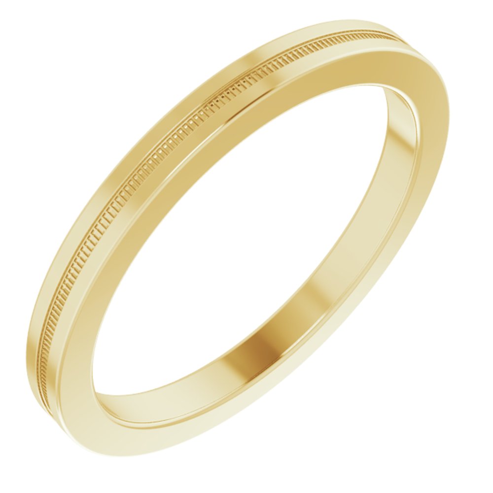 14K Yellow 2 mm Milgrain Grooved Comfort-Fit Flat Band Size 7.5