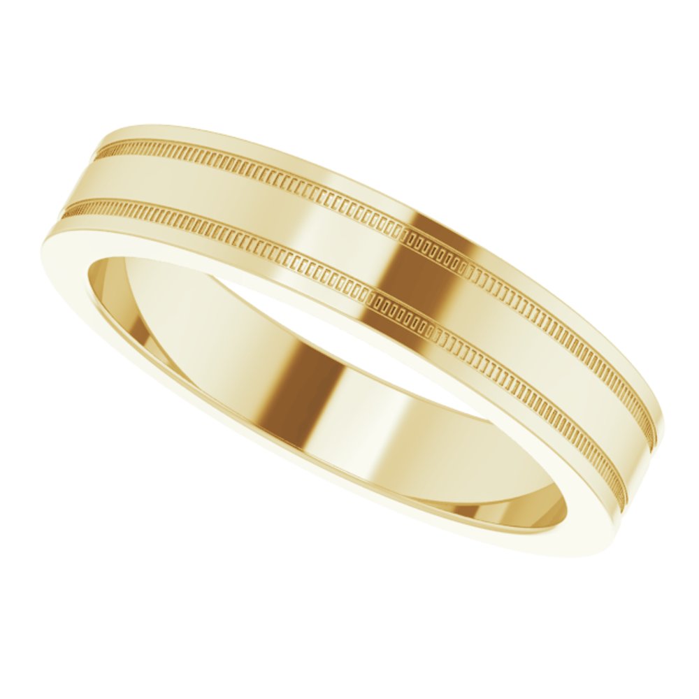 14K Yellow Gold 4 mm Milgrain Grooved Comfort-Fit Flat Band Size 7