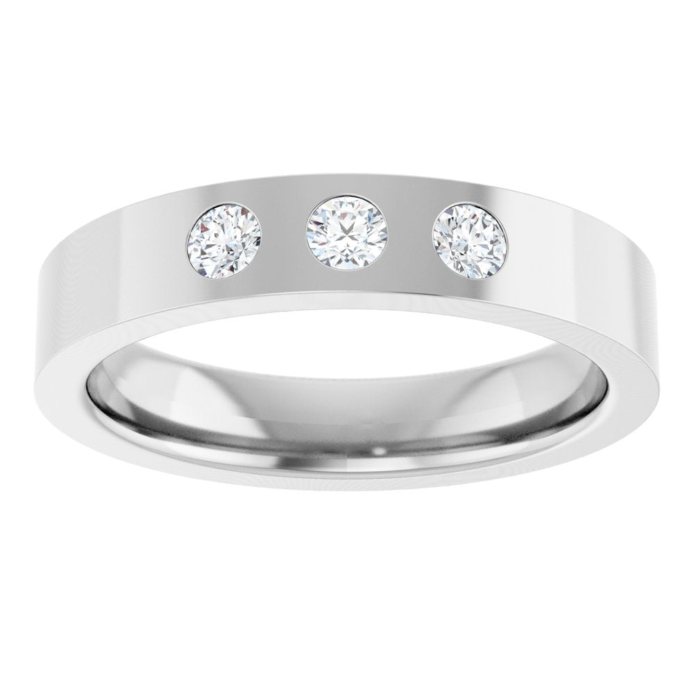 14K White 1/5 CTW Natural Diamond Three-Stone 4 mm Comfort-Fit Flat Band Size 7