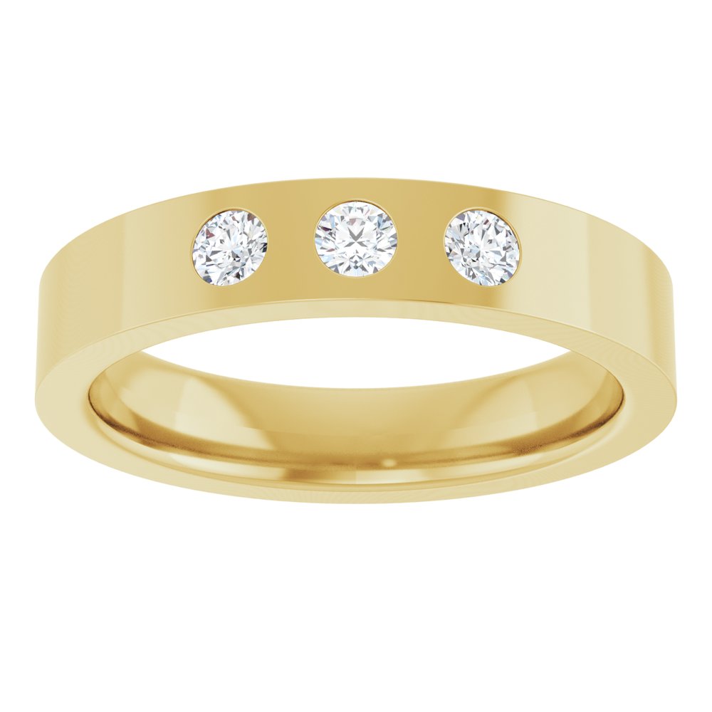 14K Yellow 1/5 CTW Natural Diamond Three-Stone 4 mm Comfort-Fit Flat Band Size 5.5