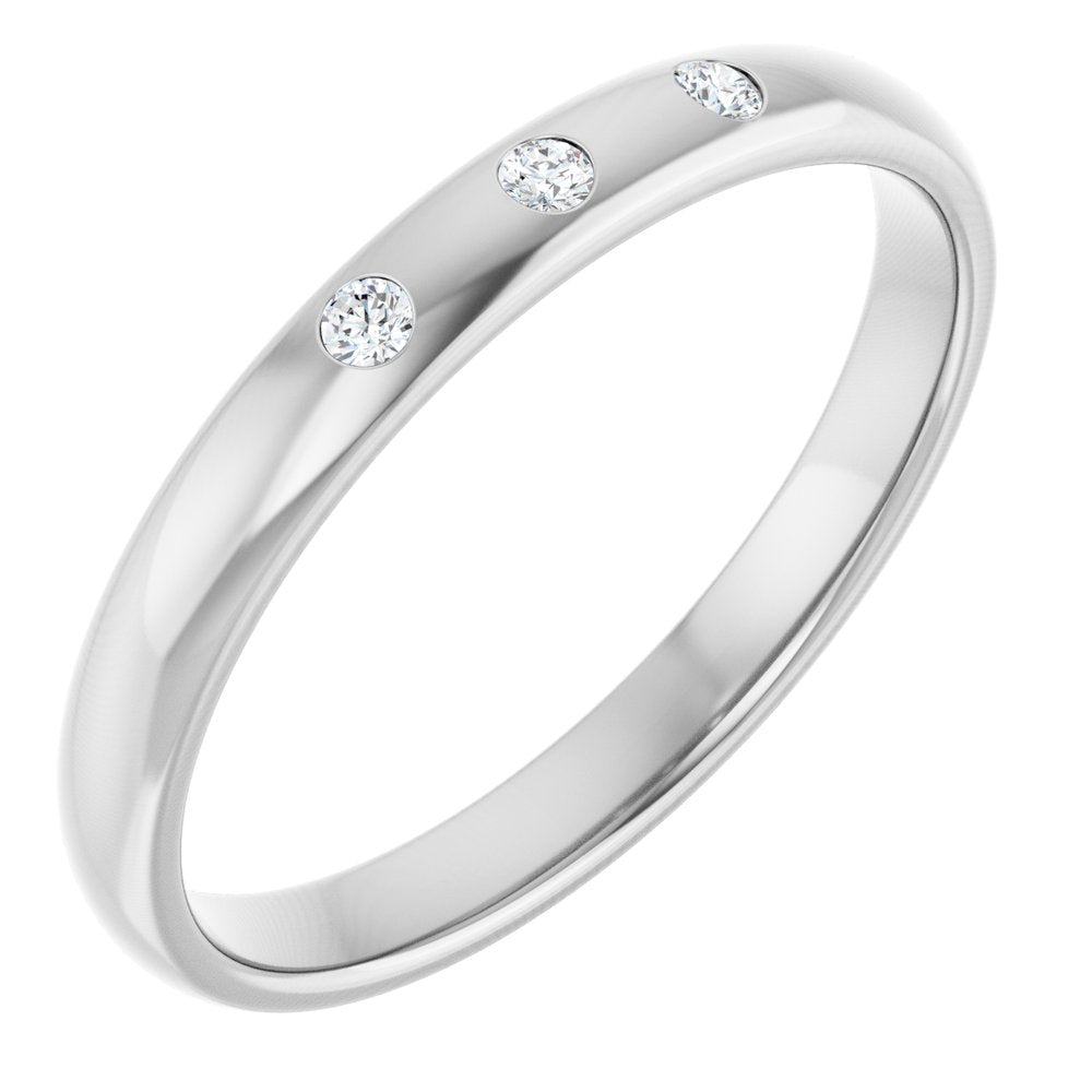 14K White .04 CTW Natural Diamond Three-Stone Comfort-Fit 1.5 mm Half Round Band Size 6.5