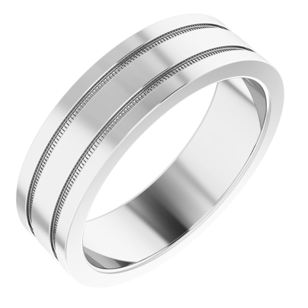 Platinum 6 mm Flat Comfort-Fit Band with Milgrain Size 10.5