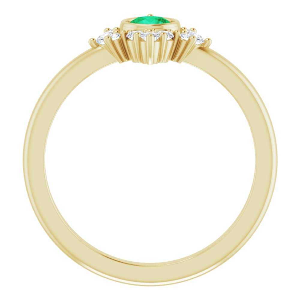 14K Yellow Gold Natural Emerald & 1/5 CTW Natural Diamond Ring