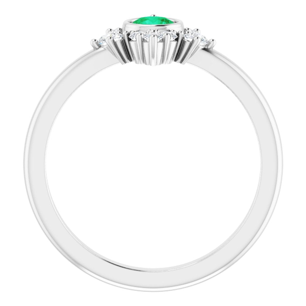 14K White Gold Natural Emerald & 1/5 CTW Natural Diamond Ring