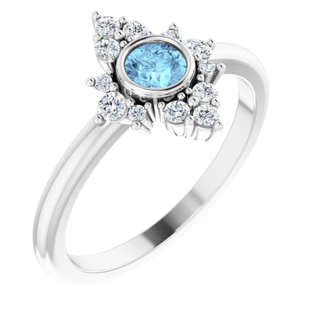 14K White Gold Natural Aquamarine & 1/5 CTW Natural Diamond Ring