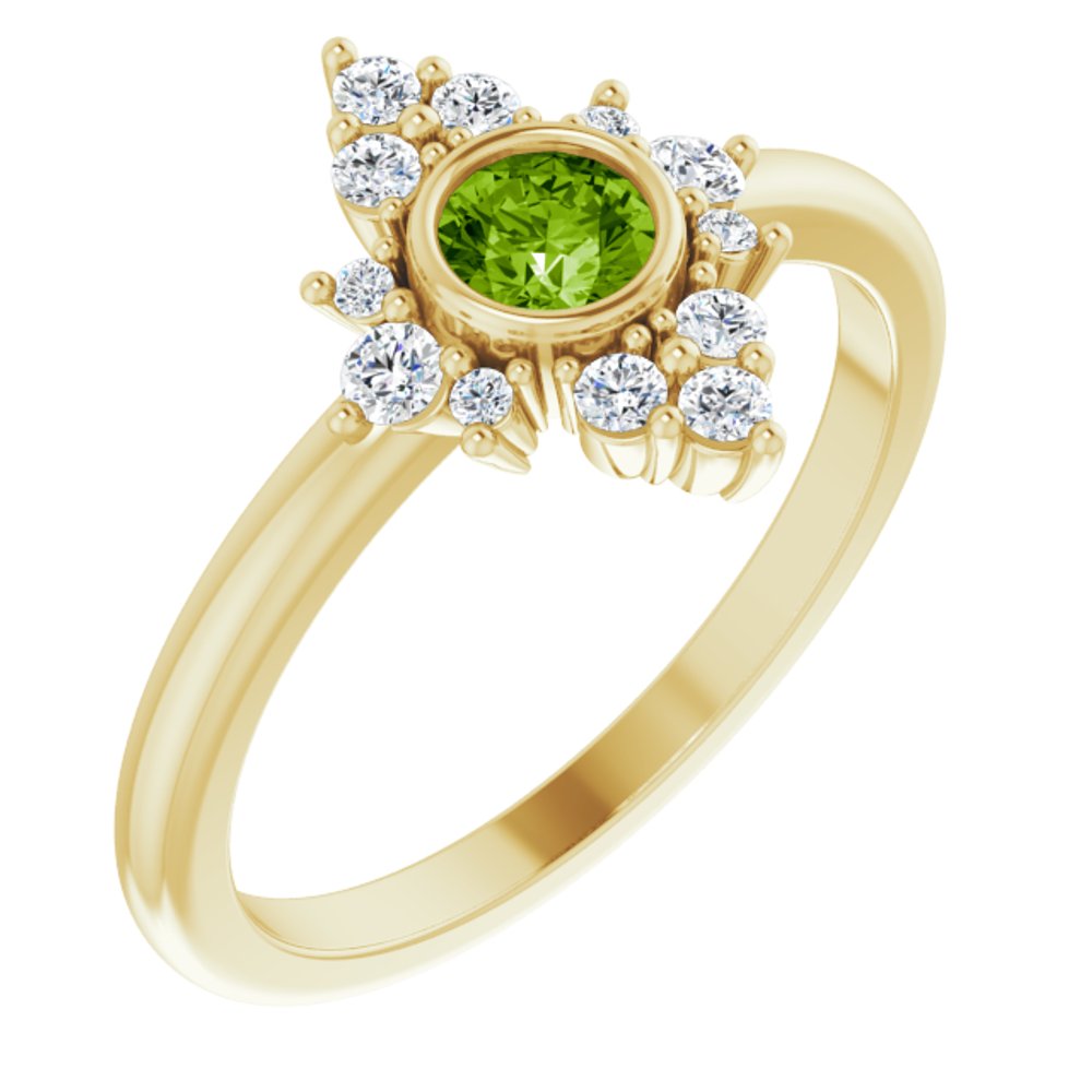 14K Yellow Gold Natural Peridot & 1/5 CTW Natural Diamond Ring