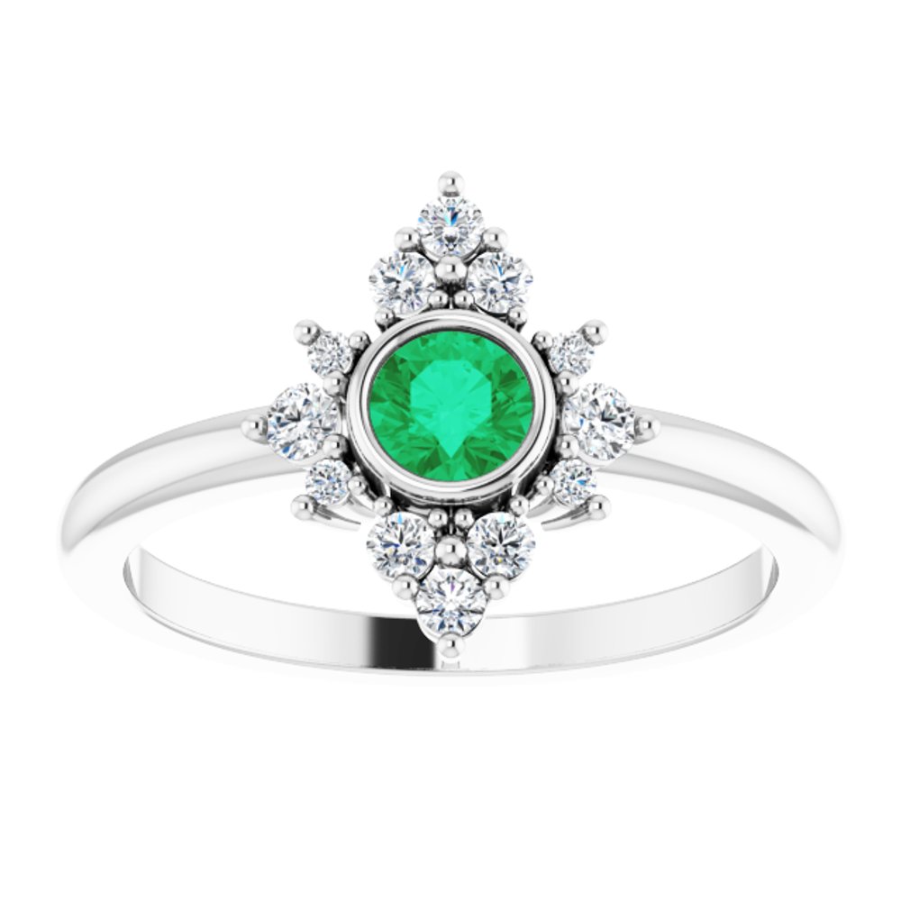 14K White Gold Natural Emerald & 1/5 CTW Natural Diamond Ring